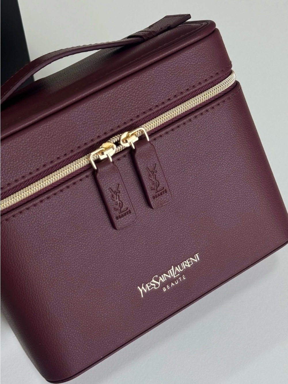 Yves Saint Laurent Beauté Burgundy Leather Cosmetic Case with Gold Hardware